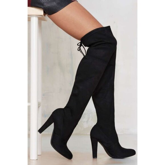 Steven Madden "Gorgeous" Thigh High Over the Knee Suede Block High Heel Boots - Picture 15 of 15